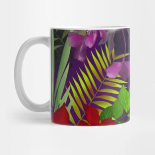 Elegant tropical flowers and leaves pattern purple illustration, pink tropical pattern over a Mug